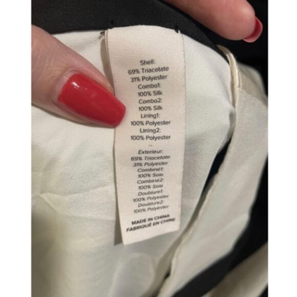 Cinq à Sept  Two Tone Silk Ivory and Black Sleeveless Ring Detail Mini Dress - Picture 8 of 16